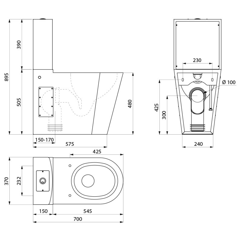 MONOBLOCO 700 PMR floor-standing WC with cistern set, for disabled, with seat lid