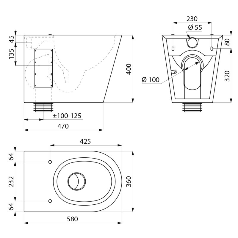 Delabie S21 P floor standing WC set, with exposed flush system