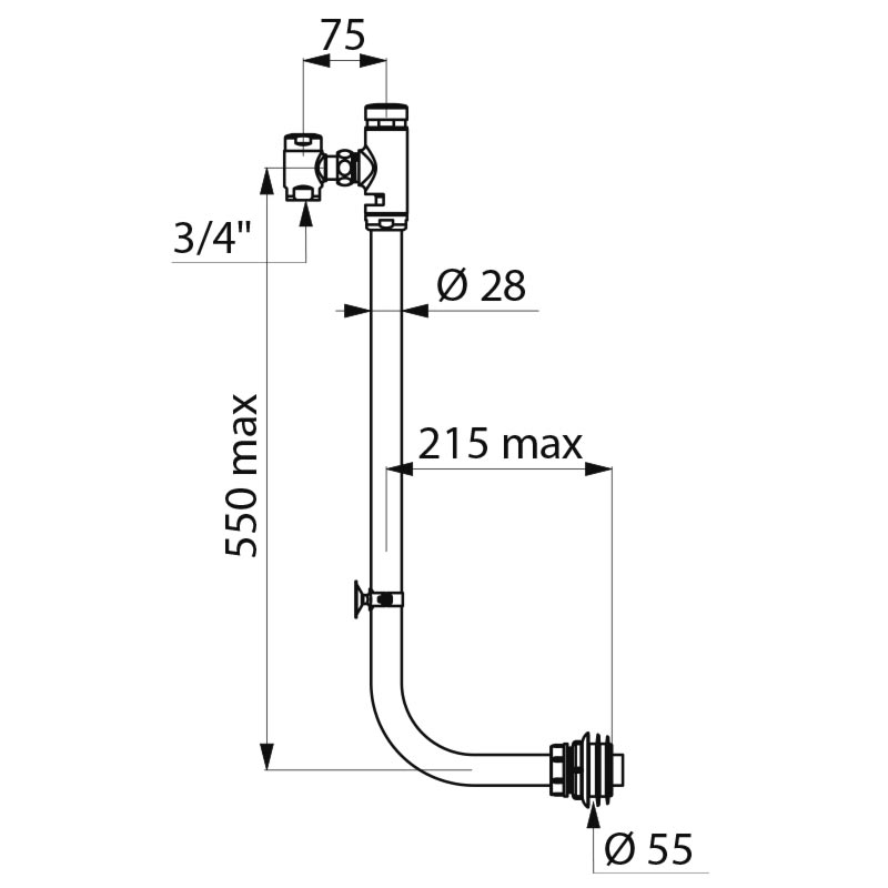 Delabie S21 P floor standing WC set, with exposed flush system