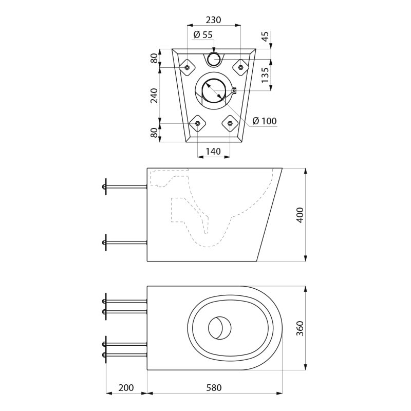 Delabie  S21 P TC floor standing WC set, with cross wall flush system