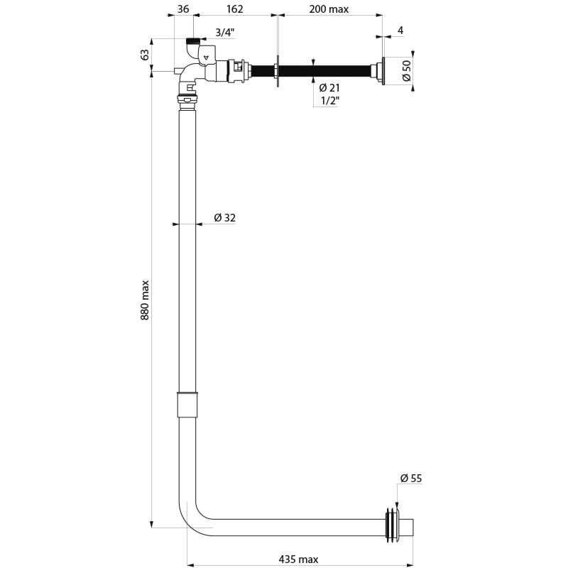 Delabie  S21 P TC floor standing WC set, with cross wall flush system