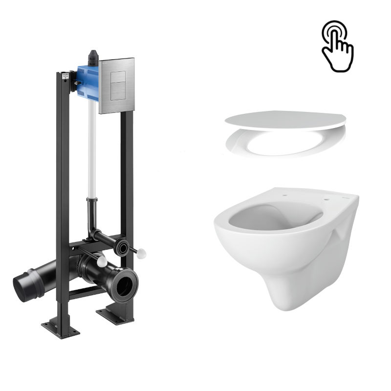 Delabie WCeram S, WC-istuin setti, painikkeellinen asennusteline, valkoinen