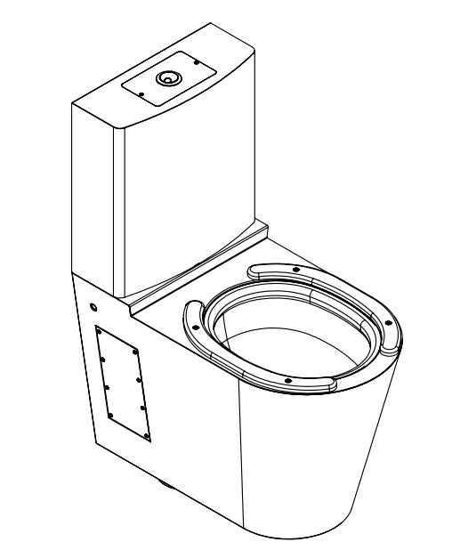 Delabie MONOBLOCO S21, RST WC-istuin paketti, mustalla kiinteällä istuimella