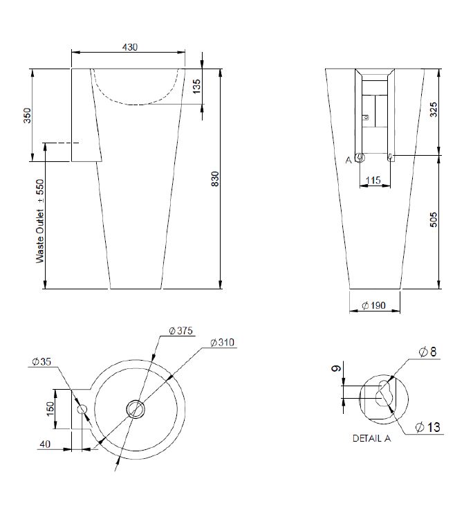 BAILA basin no tap hole 304 satin stainless steel w/o overflow (ex-0210170015)