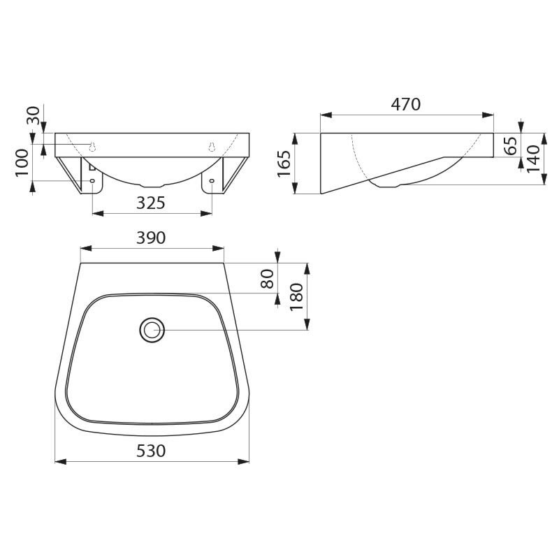 FRAJU basin no tap hole no overflow 304 st st teel satin, 530x480 mm