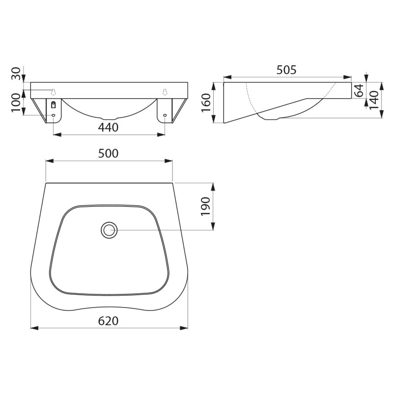 FRAJU PMR basin no tap hole no overflow 304 st steel satin