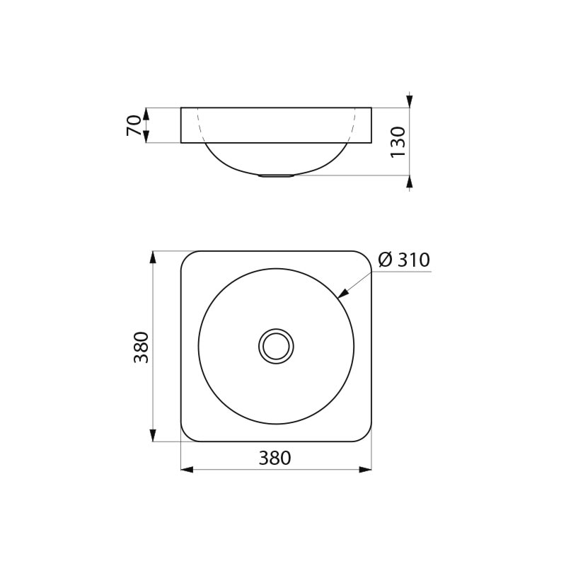 QUADRA basin no tap hole, matte black, 380x380mm