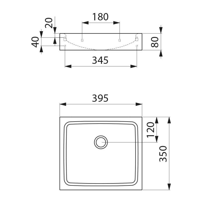 UNITO wall mtd basin no tap hole no overflow 304 satin SS