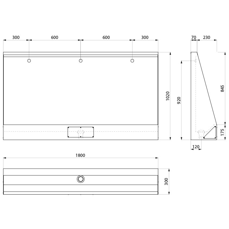 Delabie LP kouru-urinaali 1800mm, laittialla vapaasti seisova