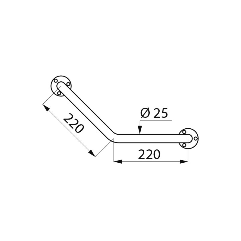 Delabie ECO tukitanko 135°, Ø25, 220x220mm, valkoinen