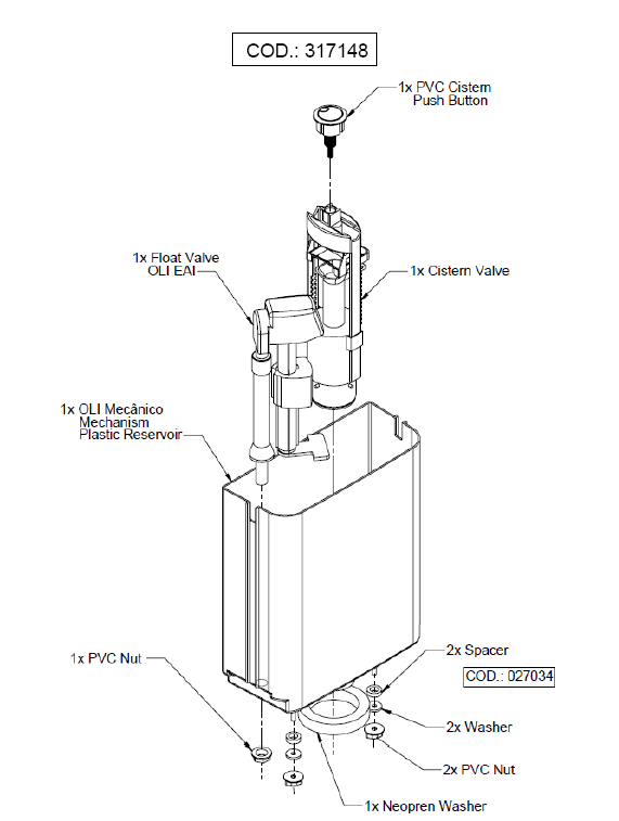 Delabie Monobloco spare part water tank + push button + spare sealant