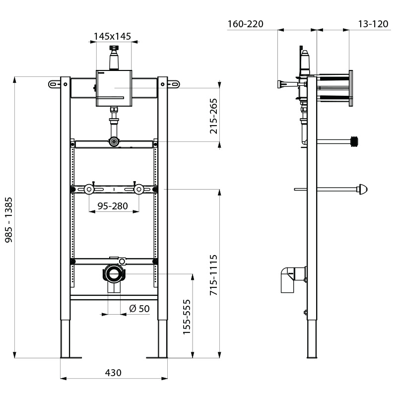 Delabie FINO wall mtd urinal set, Stainless steel satin, mains suply