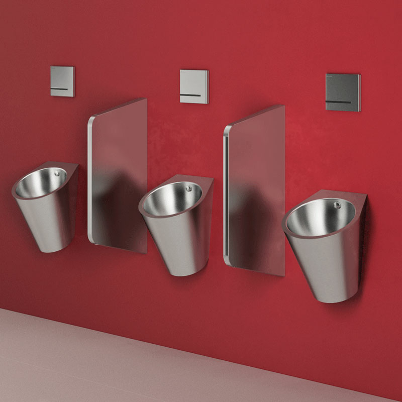 Delabie FINO wall mtd urinal set, Stainless steel satin, mains suply