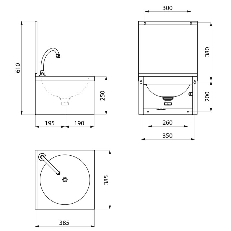 Delabie Wall-mounted SXS mechanical hand washbasin