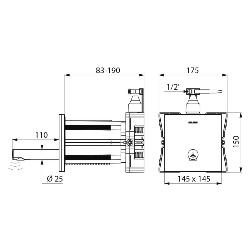 Delabie BINOTIC touch free basin tap set, 110mm