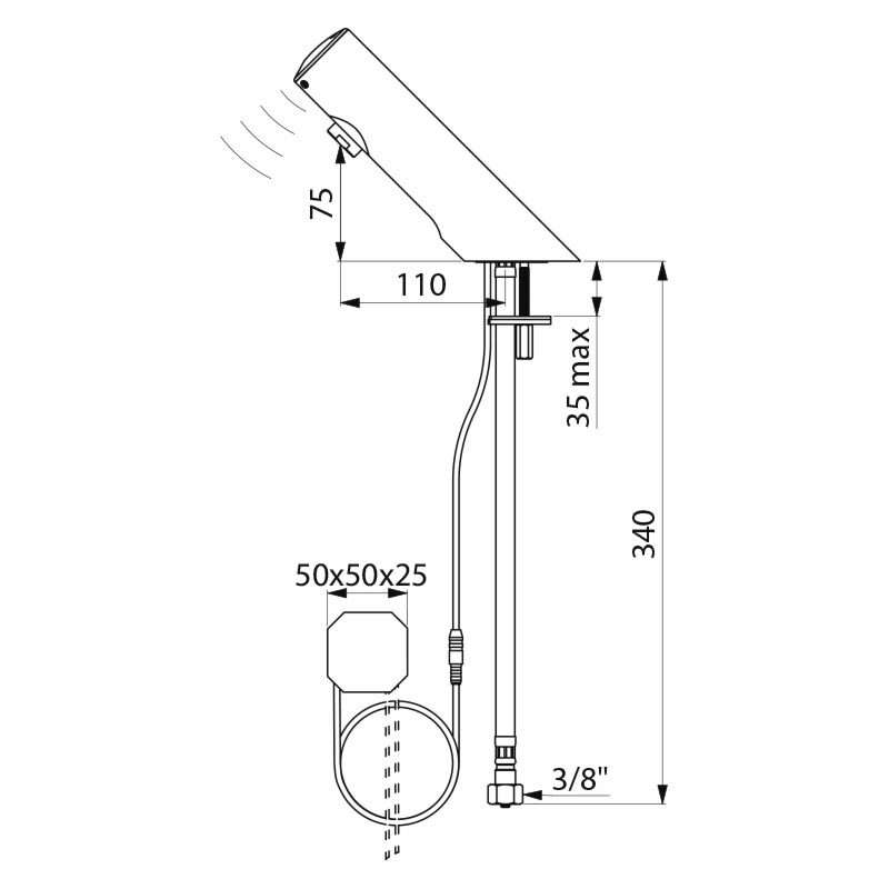 TEMPOMATIC 4, basin tap F3/8 inch recessed mains supply 230/6V