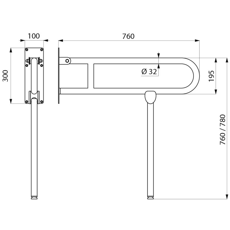 Delabie Basic nouseva nousutukitanko jalalla, valkoinen, Ø 32mm, 760mm