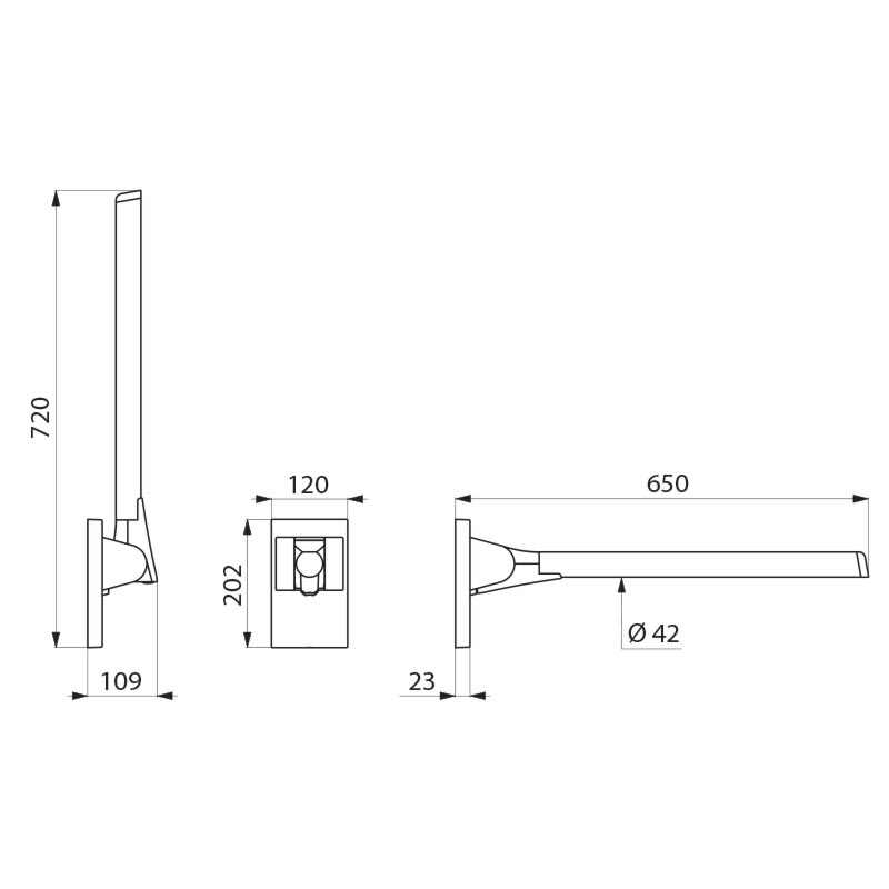 Delabie Be-Line nouseva tukitanko,  Ø42, P.650, alumiini / valkoinen