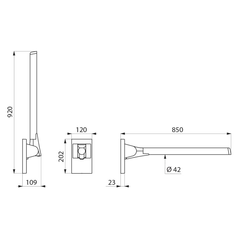 Delabie Be-Line nouseva tukitanko, Ø42, P.850, alumiini / antrasiitti