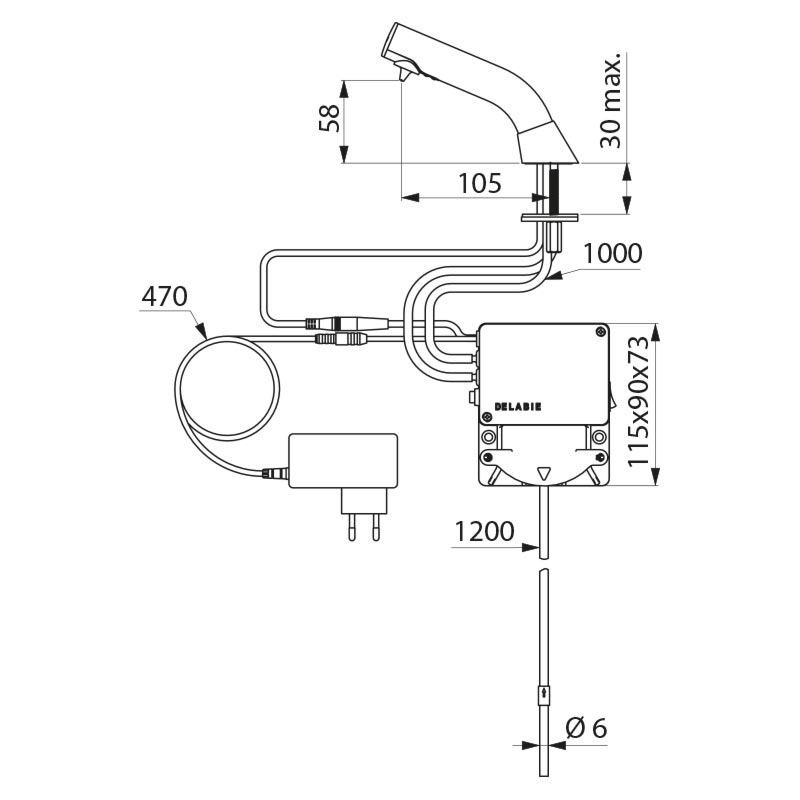 BINOPTIC deck-mounted electronic soap dispenser satin, 1,2 m tube for tank