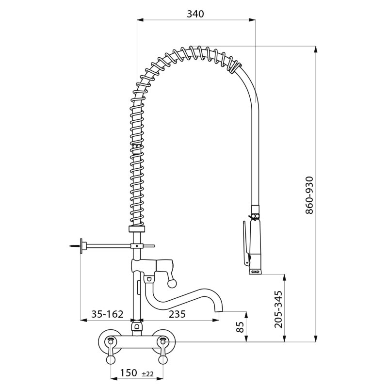 Delabie Wall-mounted pre-rinse set with mixer 