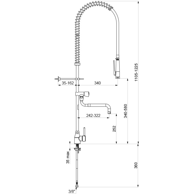 Delabie Pre-rinse set with mixer L200-290mm