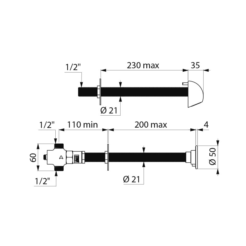 Delabie TEMPOSTOP piiloasennus suihkusarja , seiniin max 200 mm, AB