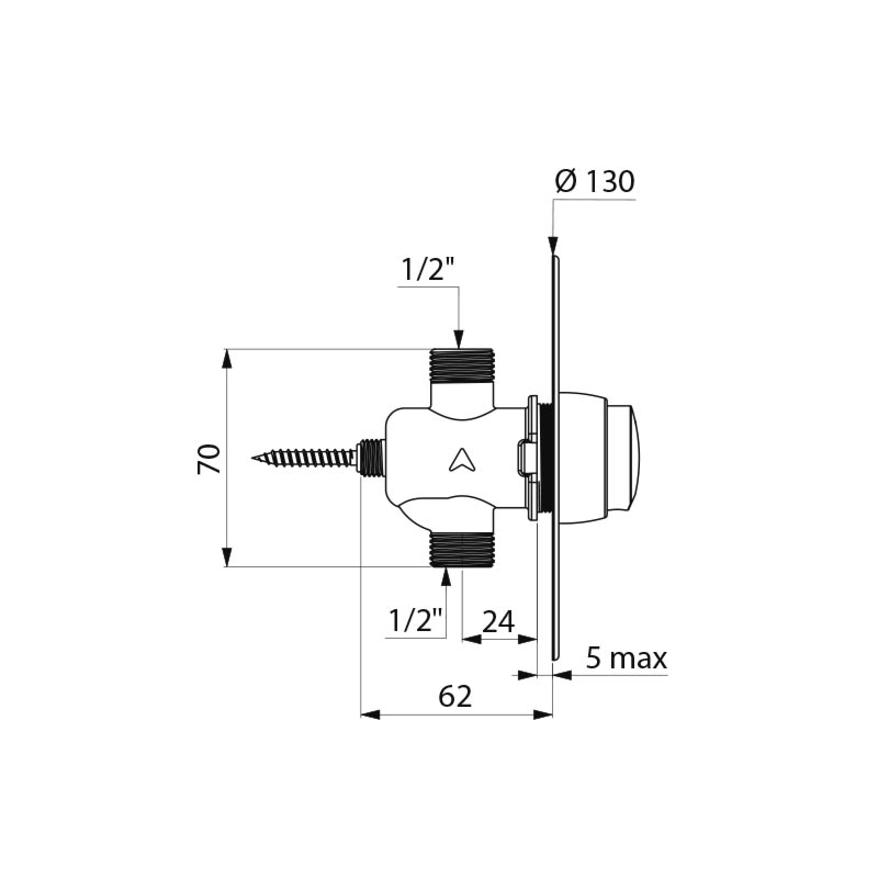 Delabie Temposoft 2 sulkuventtiili, taustalevy 130 MM, max 5 mm paneeleihin