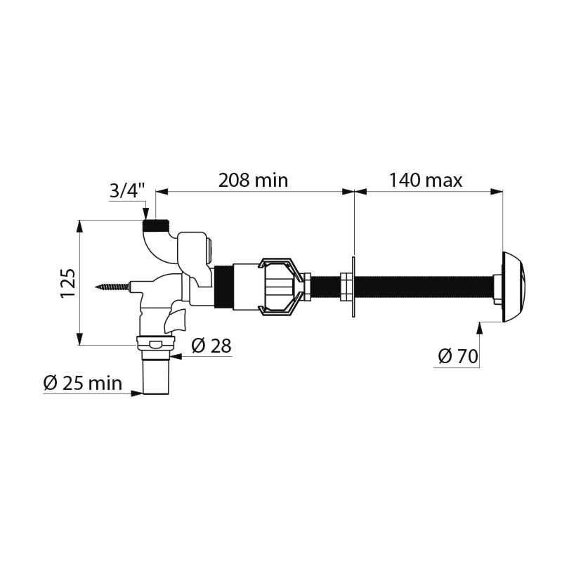 TEMPOFLUX 2 WC cross wall flush valve M3/4 inch Ø25 ~7sec