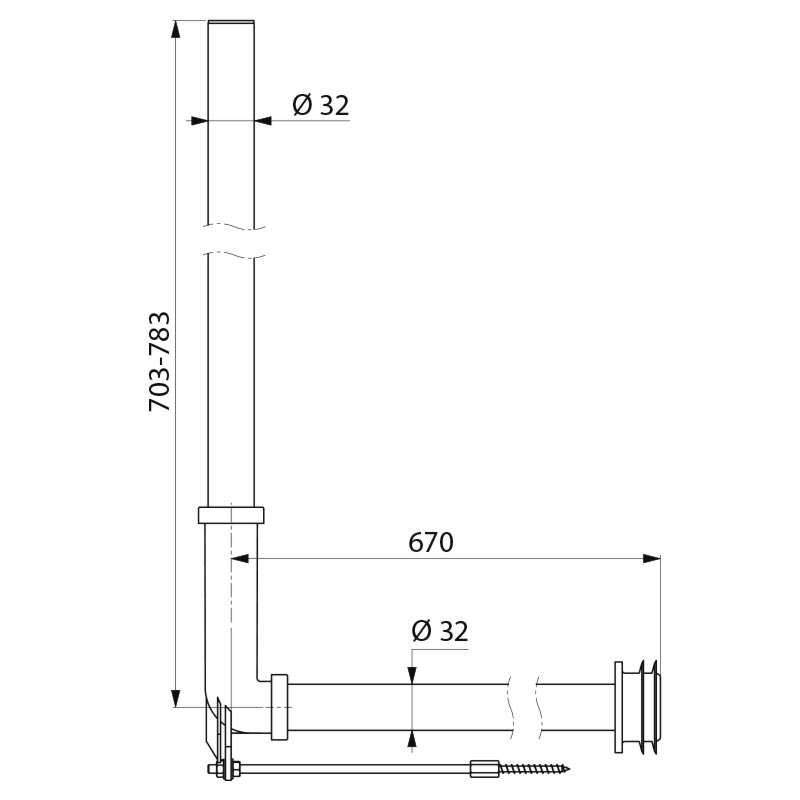 Recessed/cross wall PVC elbow flush tube Ø32 