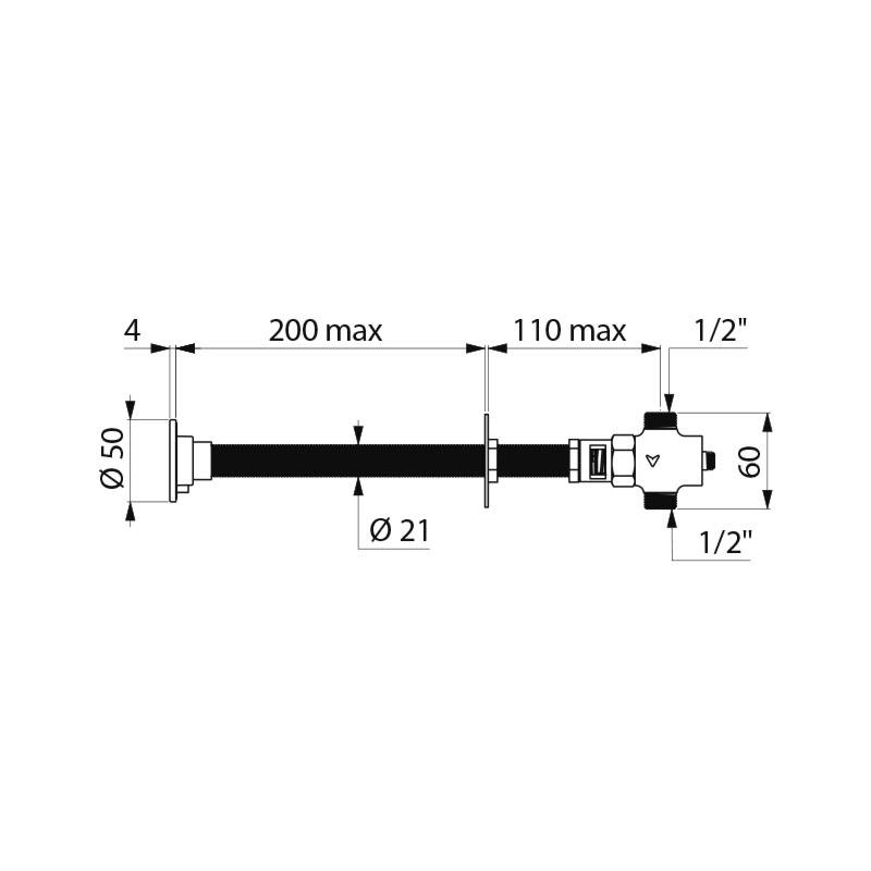 Delabie TEMPOSTOP urinaaliventtiili seiniin max 200 mm