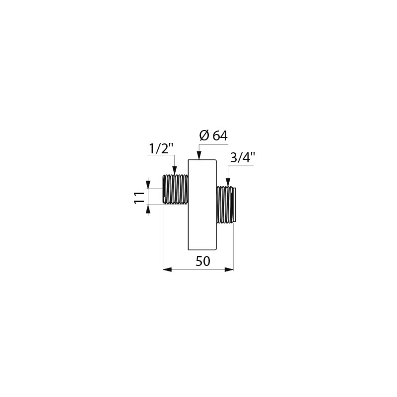 Delabie epäkeskoliitin M1/2-M3/4, syvyys 50mm, 2kpl pakkaus