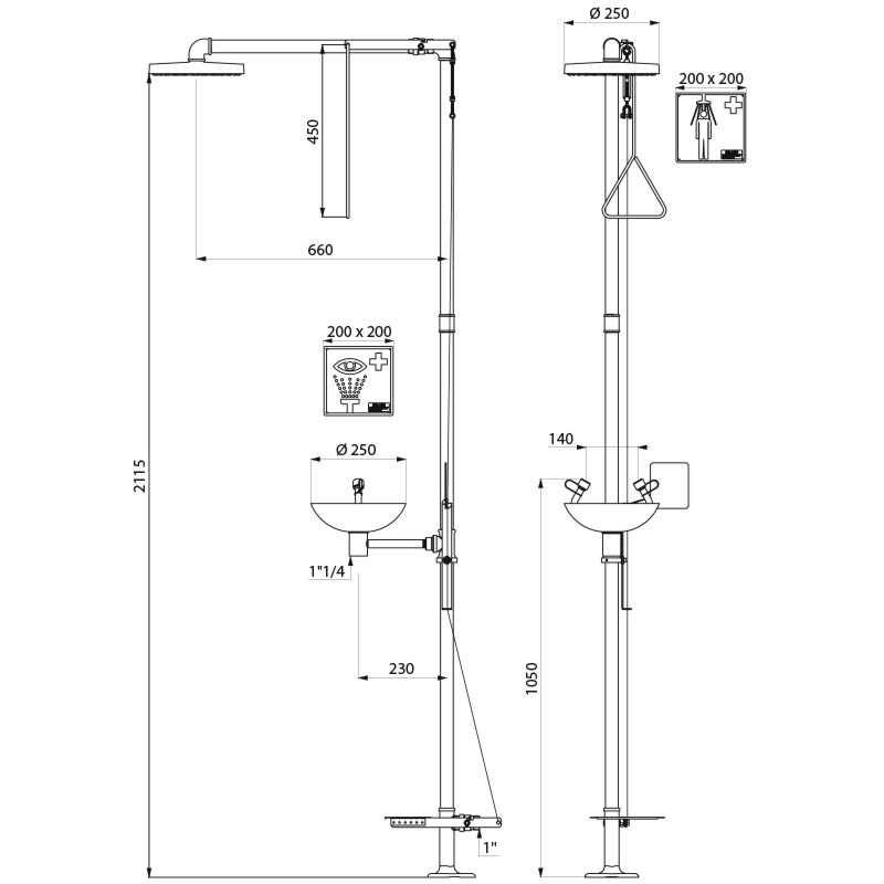 Delabie Safety free standing eye wash and  shower combination