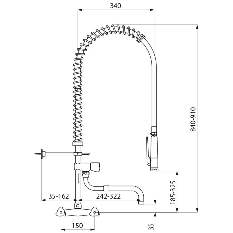 Delabie Wall-mounted pre-rinse set with mixer and telescopic spout