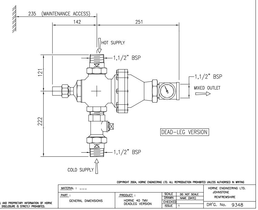 Horne H40 veden termostaattinen sekoitusventtiili 1 1/2", maks 270 L/min